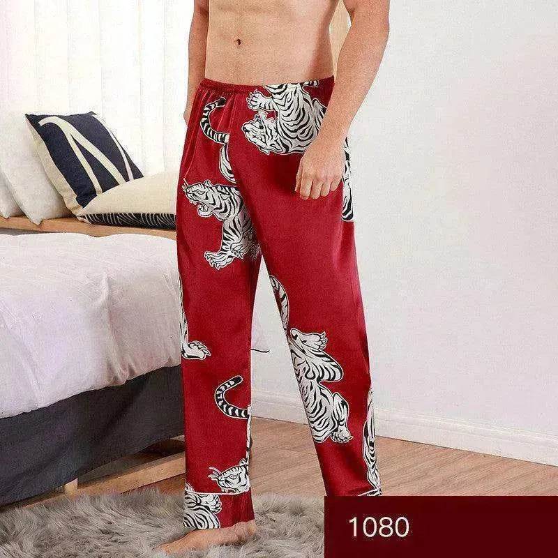 Men sleepwear Bottoms Silk Pajamas Print Long Sleep Pants - www.Shopthatapp.com