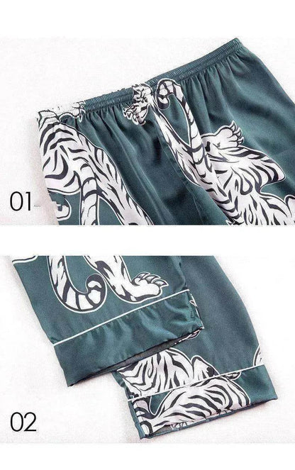 Men sleepwear Bottoms Silk Pajamas Print Long Sleep Pants - www.Shopthatapp.com