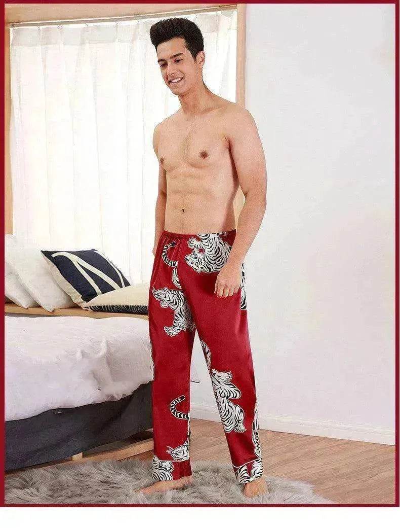 Men sleepwear Bottoms Silk Pajamas Print Long Sleep Pants - www.Shopthatapp.com