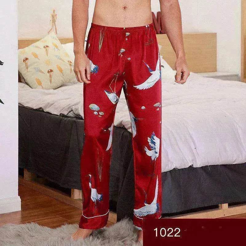 Men sleepwear Bottoms Silk Pajamas Print Long Sleep Pants - www.Shopthatapp.com