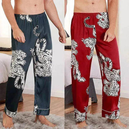 Men sleepwear Bottoms Silk Pajamas Print Long Sleep Pants - www.Shopthatapp.com