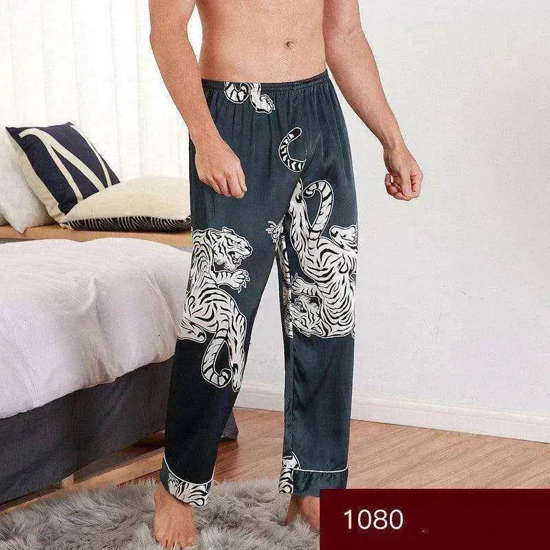 Men sleepwear Bottoms Silk Pajamas Print Long Sleep Pants - www.Shopthatapp.com