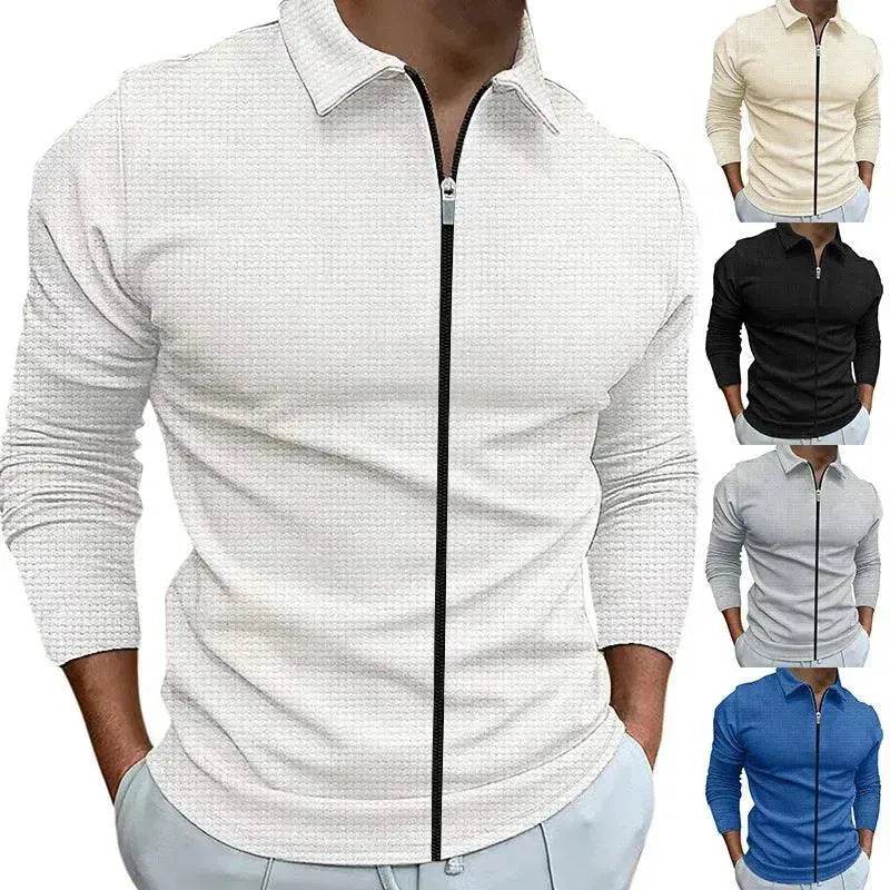 Men's Clothing Waffle Style Zipped Lapel Jacket Outdoor Sports Tops - www.Shopthatapp.com