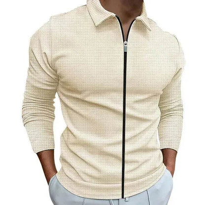 Men's Clothing Waffle Style Zipped Lapel Jacket Outdoor Sports Tops - www.Shopthatapp.com