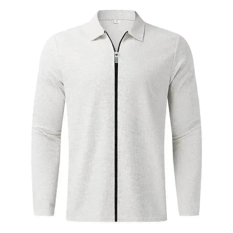 Men's Clothing Waffle Style Zipped Lapel Jacket Outdoor Sports Tops - www.Shopthatapp.com