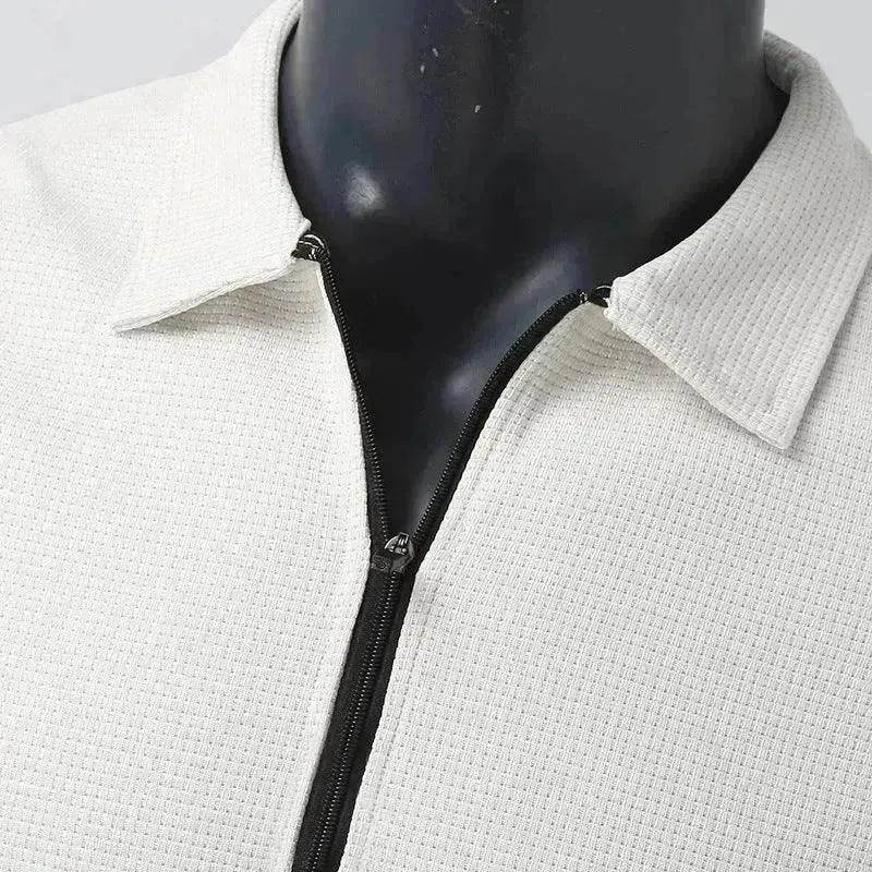 Men's Clothing Waffle Style Zipped Lapel Jacket Outdoor Sports Tops - www.Shopthatapp.com