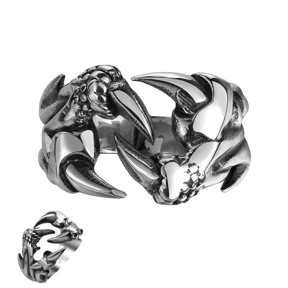 Men's Domineering Open Dragon Claw Ring Punk Chrome - Titanium Steel Dragon Claw Heart Party - www.Shopthatapp.com