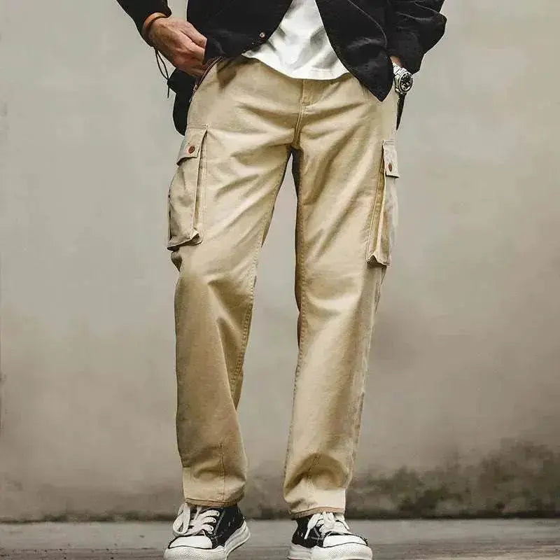 Men's Retro Khaki Tapered Mountain Army Pocket Zipper Casual Pants - www.Shopthatapp.com