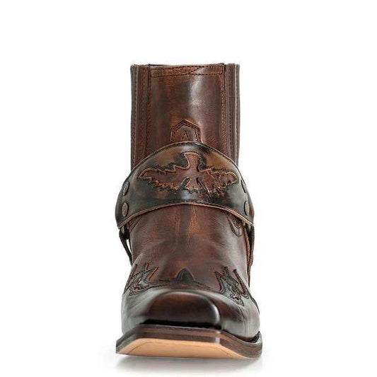 Men's Riding Boots With Low Heel Pointed Burnt Lace - www.Shopthatapp.com