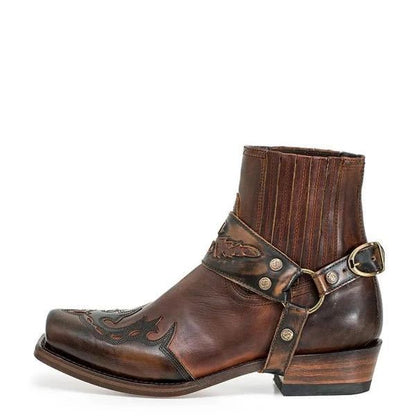 Men's Riding Boots With Low Heel Pointed Burnt Lace - www.Shopthatapp.com