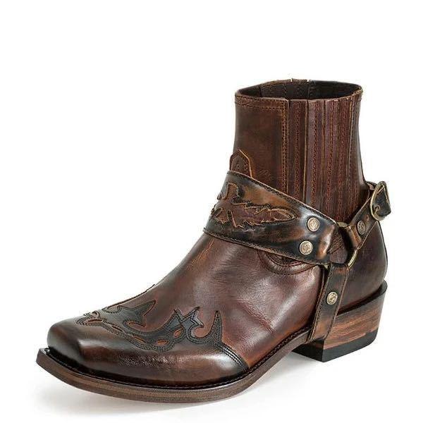 Men's Riding Boots With Low Heel Pointed Burnt Lace - www.Shopthatapp.com