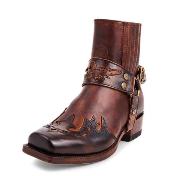 Men's Riding Boots With Low Heel Pointed Burnt Lace - www.Shopthatapp.com
