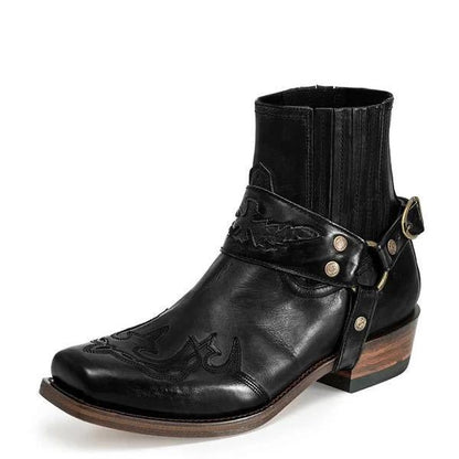 Men's Riding Boots With Low Heel Pointed Burnt Lace - www.Shopthatapp.com