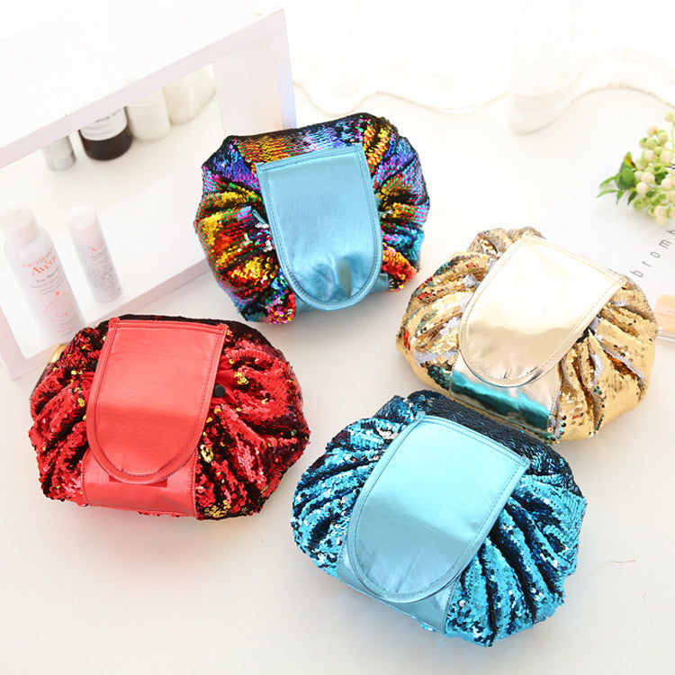 Mermaid Sequins design Cosmetic Bag Drawstring Makeup Case Women Travel Make Up Organizer Storage Pouch Toiletry Wash Kit - www.Shopthatapp.com