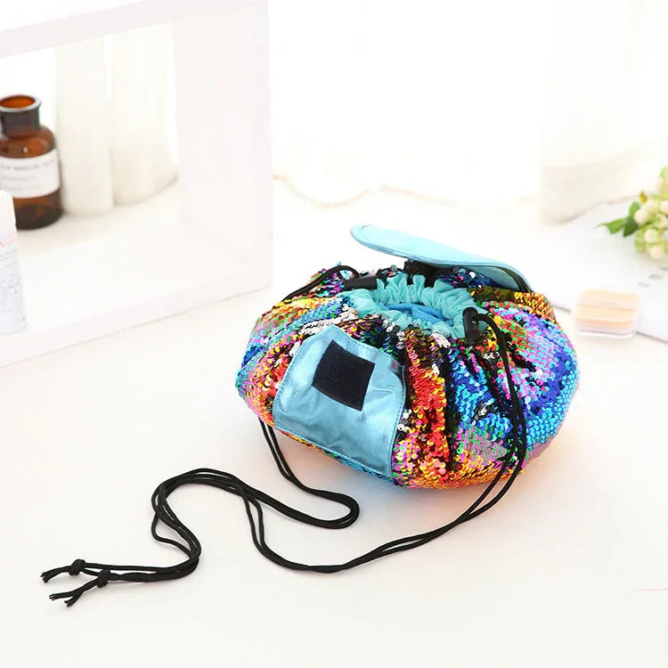 Mermaid Sequins design Cosmetic Bag Drawstring Makeup Case Women Travel Make Up Organizer Storage Pouch Toiletry Wash Kit - www.Shopthatapp.com