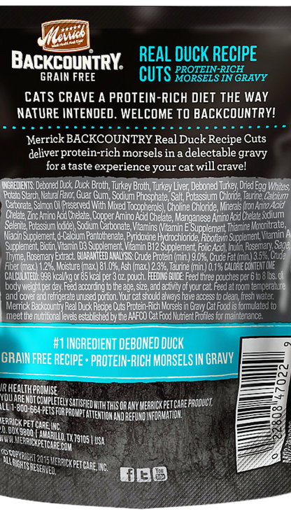 Merrick Backcountry Grain Free Real Duck Recipe Cuts - Cat Wet Food (3 oz)-Pets supplies and goodies-www.Shopthatapp.com-Natural Health Garden