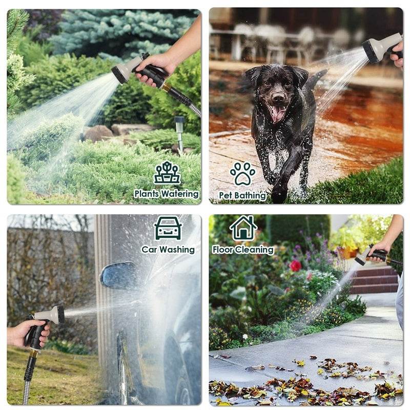 Metal Garden Hose, 100ft Stainless Steel Flexible Water Hose With 10 Adjustable Patterns Spray Nozzle, Heavy Duty Water Pipe , Kink Free , 2 Nozzles - www.Shopthatapp.com #