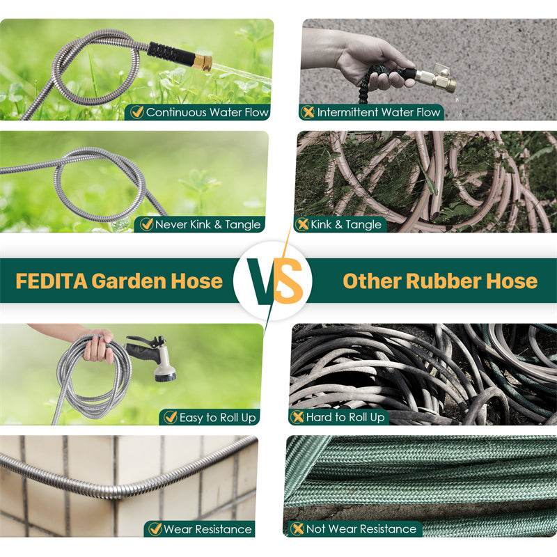 Metal Garden Hose, 100ft Stainless Steel Flexible Water Hose With 10 Adjustable Patterns Spray Nozzle, Heavy Duty Water Pipe , Kink Free , 2 Nozzles - www.Shopthatapp.com #
