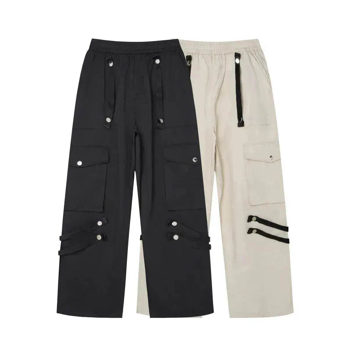 Metal Snap Fastener Detachable Webbing Multi-pocket Wide Leg Straight Overalls - www.Shopthatapp.com #