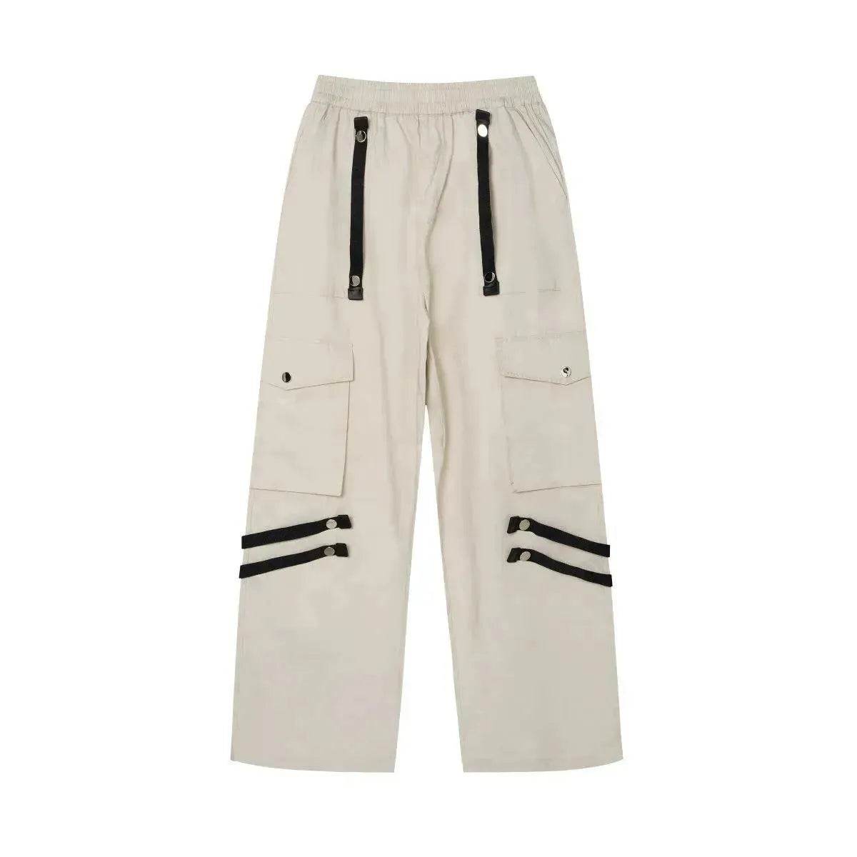 Metal Snap Fastener Detachable Webbing Multi-pocket Wide Leg Straight Overalls - www.Shopthatapp.com #
