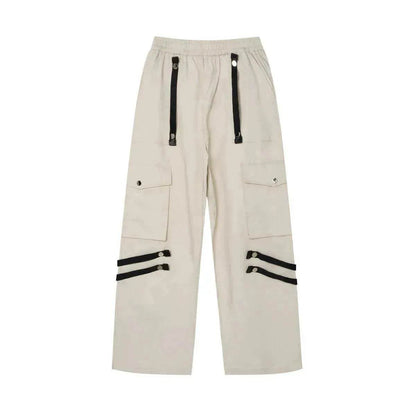 Metal Snap Fastener Detachable Webbing Multi-pocket Wide Leg Straight Overalls - www.Shopthatapp.com #