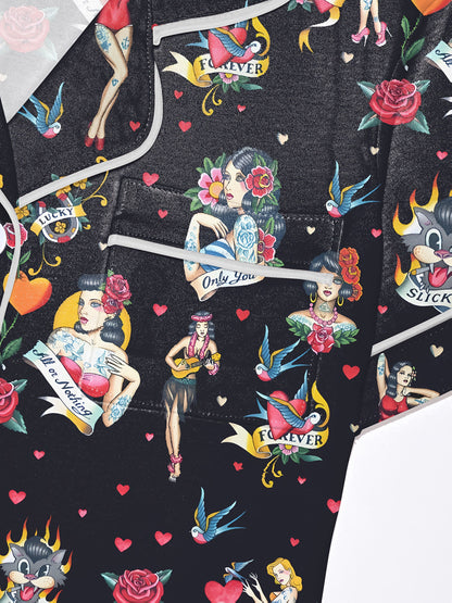 Midnight Tattoo Silk-Feel PJ Set - www.Shopthatapp.com #