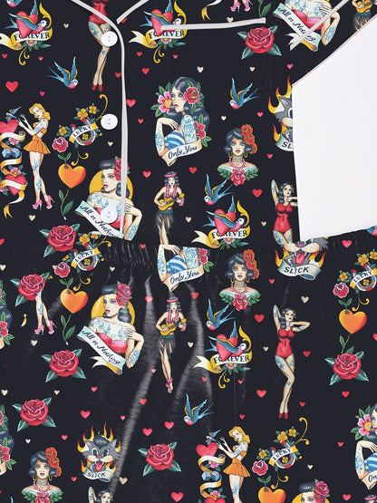 Midnight Tattoo Silk-Feel PJ Set - www.Shopthatapp.com #