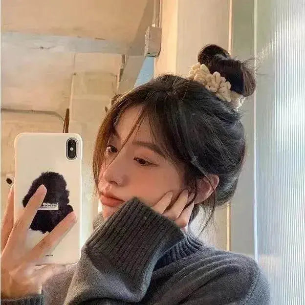 Milk Coffee Plush Headdress High Ponytail Cloth Hair Accessories