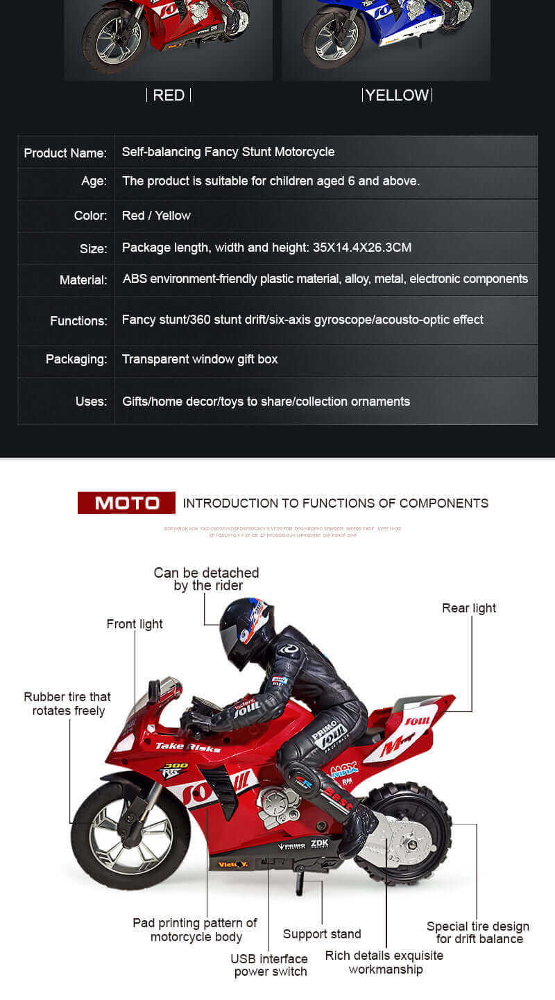 Mini HC-802 1:6 RC Self-Balancing Stunt Motorcycle - Electric Toy for Kids - www.Shopthatapp.com #