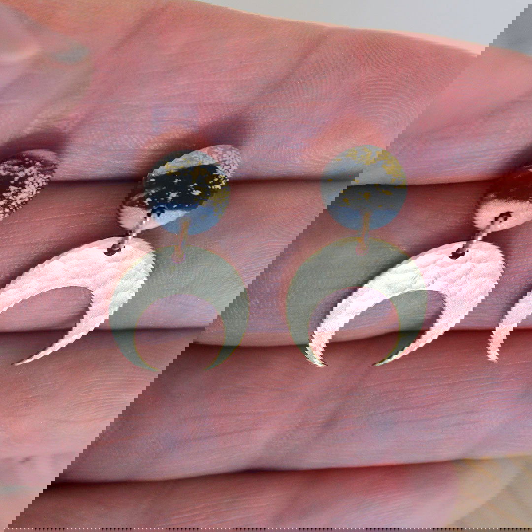 Mini Luna - Black, silver and gold Polymer Clay with Brass dangles - www.Shopthatapp.com