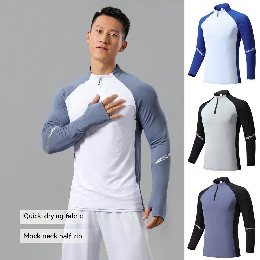 Mock Neck Half Zip  Workout top for Men Long Sleeve exercise top - www.Shopthatapp.com #