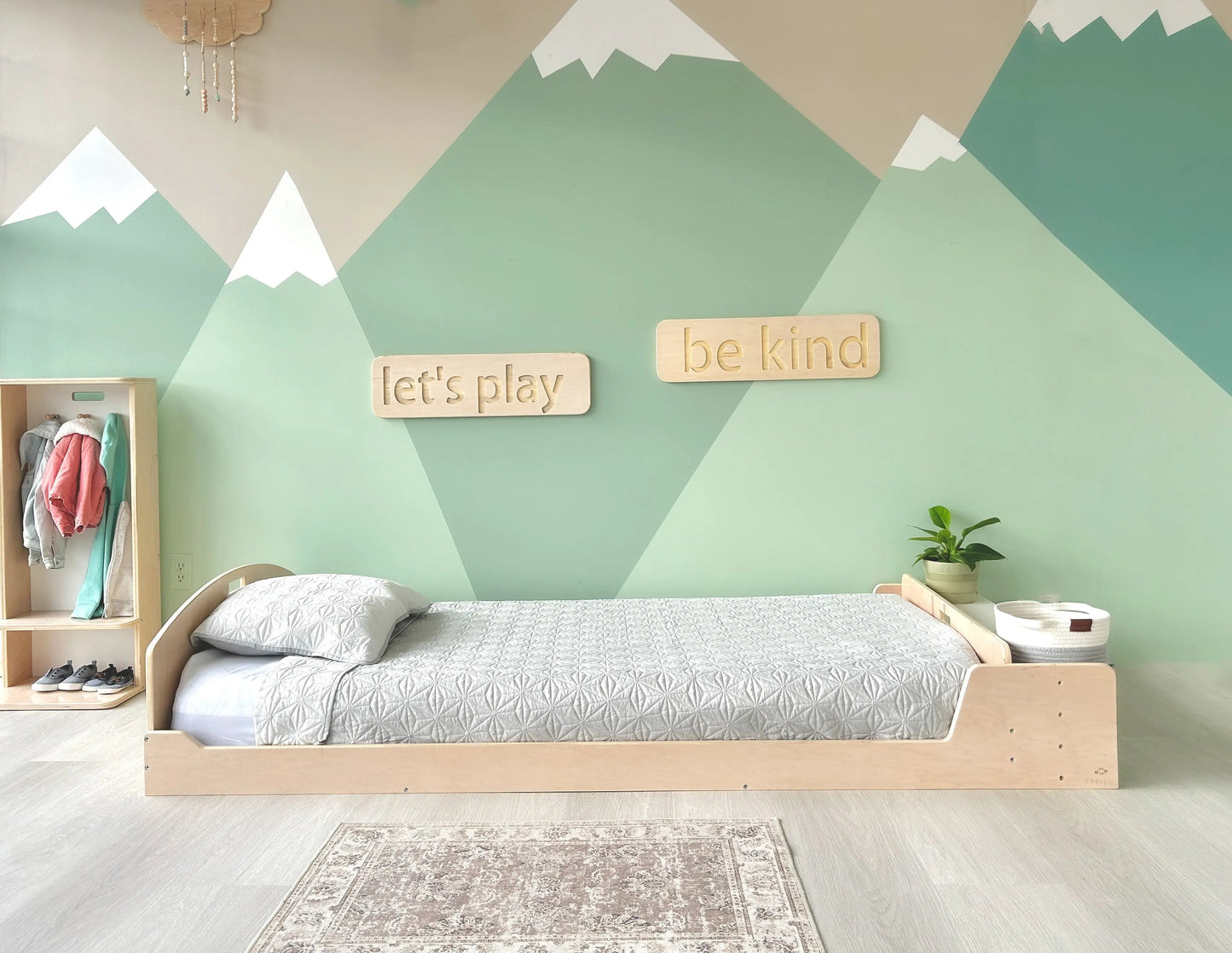 CHERRY TWIN - Montessori Floor Bed with Shelves - www.Shopthatapp.com