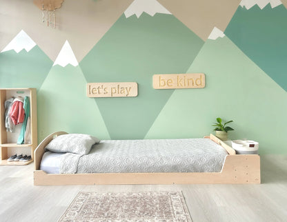 CHERRY TWIN - Montessori Floor Bed with Shelves - www.Shopthatapp.com