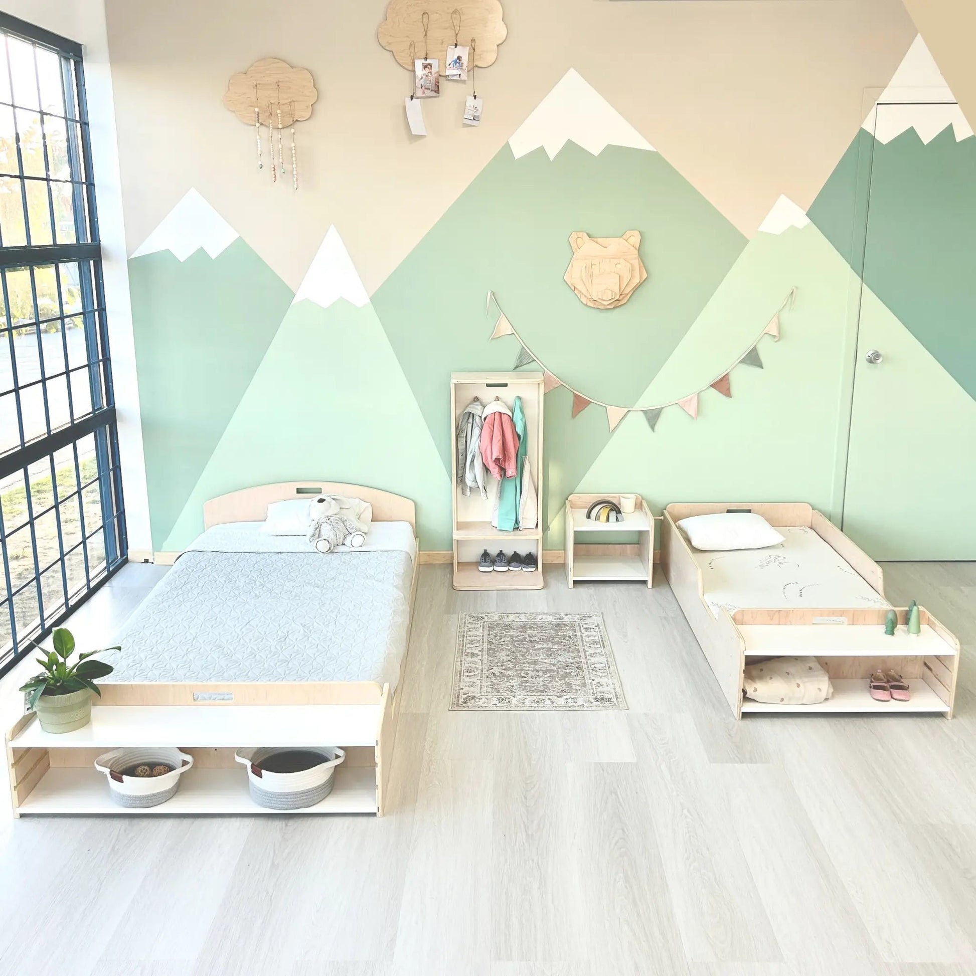 CHERRY TWIN - Montessori Floor Bed with Shelves - www.Shopthatapp.com