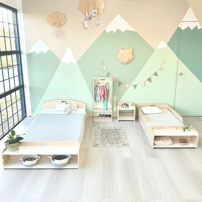 CHERRY TWIN - Montessori Floor Bed with Shelves - www.Shopthatapp.com