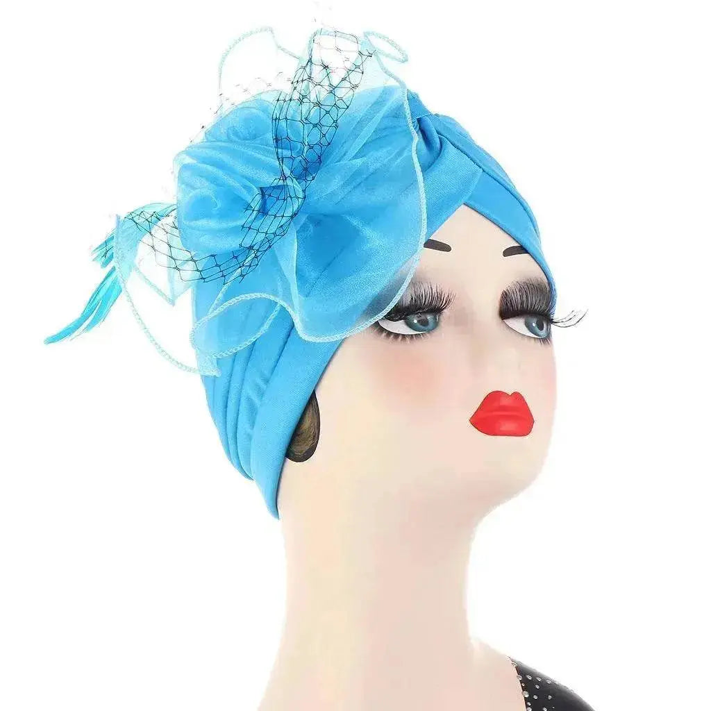 Multicolor Mesh Matching Feather Flower Arab  Hat - www.Shopthatapp.com #