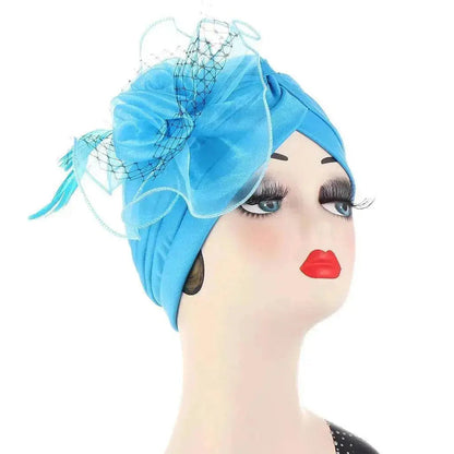 Multicolor Mesh Matching Feather Flower Arab  Hat - www.Shopthatapp.com #