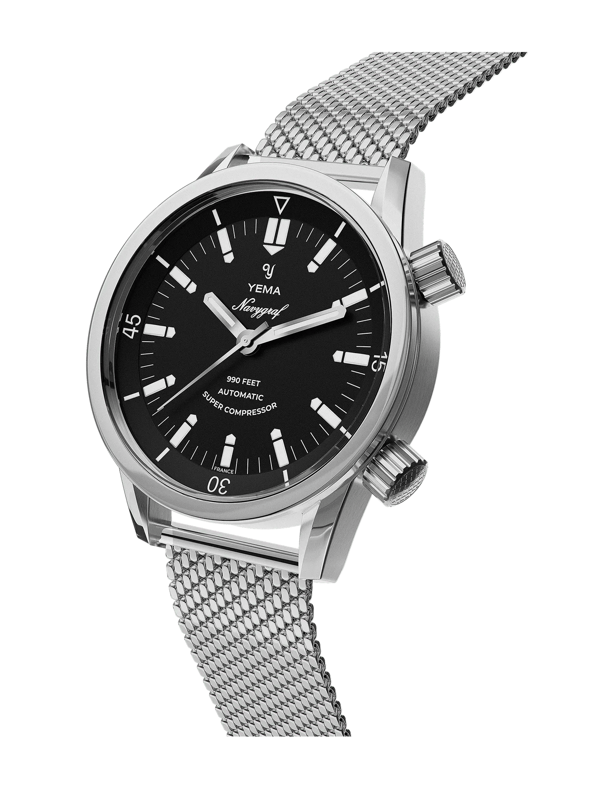 YEMA Navygraf Super Compressor Black Dial Steel Mesh Strap | YNAV24SC-AMS - www.Shopthatapp.com