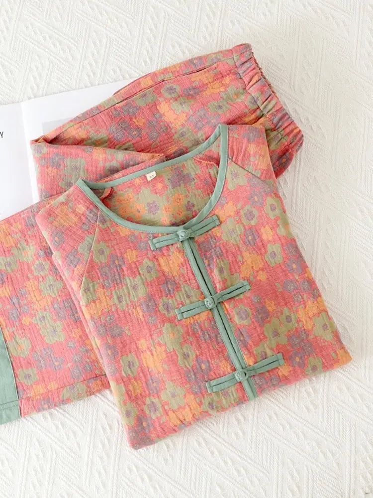 New Chinese Style Double Pure Cotton Gauze Pajamas For Women Spring Autumn Set - www.Shopthatapp.com #
