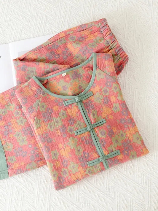 New Chinese Style Double Pure Cotton Gauze Pajamas For Women Spring Autumn Set - www.Shopthatapp.com #