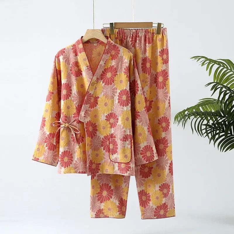 New Chinese Style Spring And Autumn Double Pure Cotton Gauze Pajamas For Women - www.Shopthatapp.com