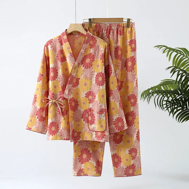 New Chinese Style Spring And Autumn Double Pure Cotton Gauze Pajamas For Women - www.Shopthatapp.com