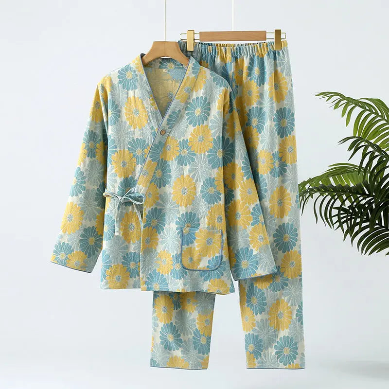 New Chinese Style Spring And Autumn Double Pure Cotton Gauze Pajamas For Women - www.Shopthatapp.com