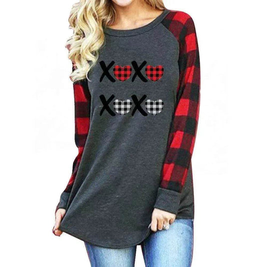 New Color Matching Women's Long-sleeved Valentine's Day Print Series Women's Top - www.Shopthatapp.com