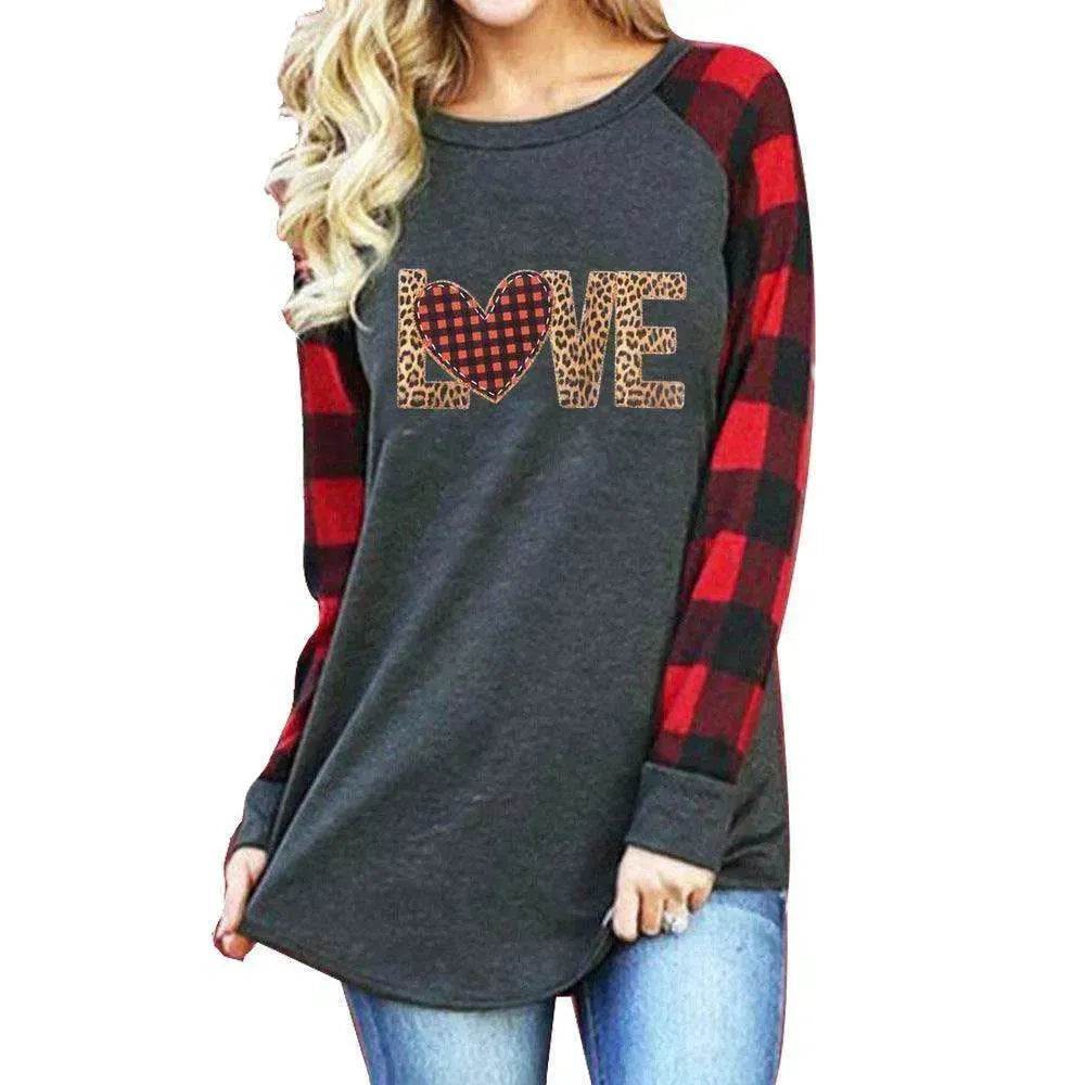New Color Matching Women's Long-sleeved Valentine's Day Print Series Women's Top - www.Shopthatapp.com