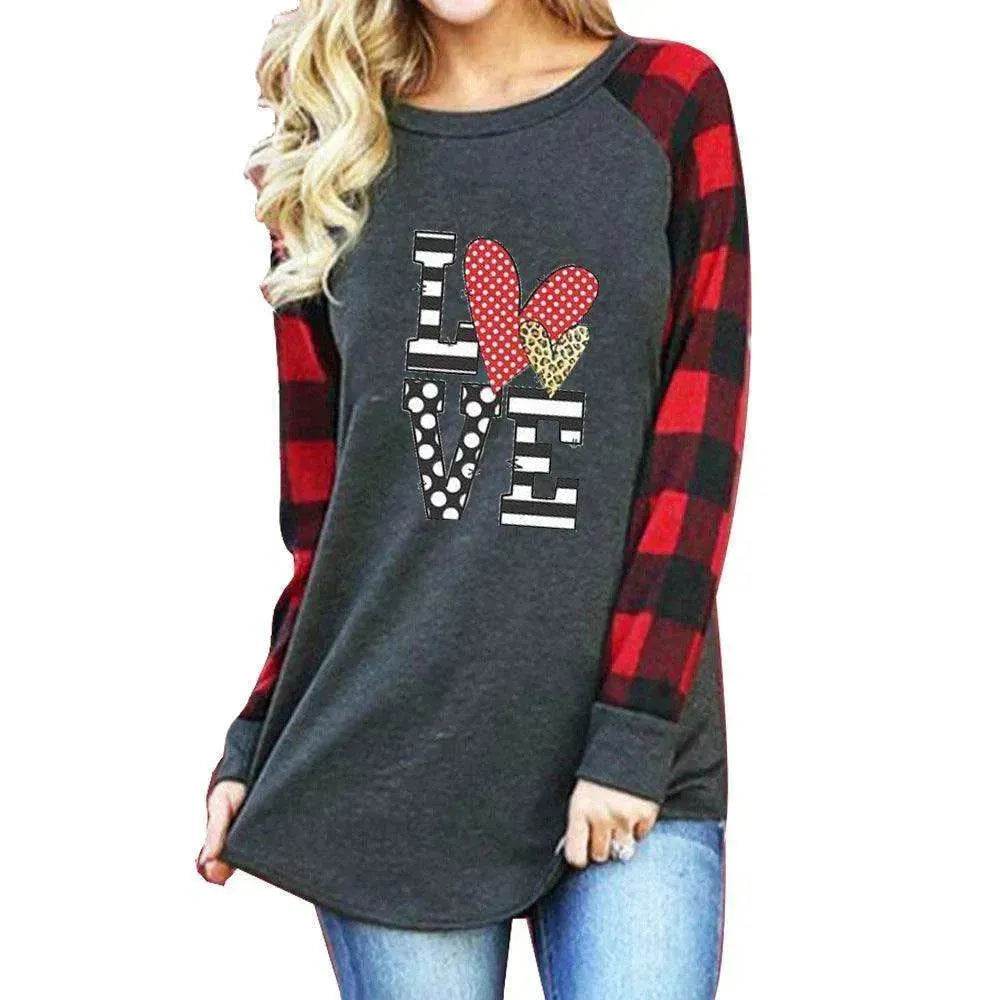 New Color Matching Women's Long-sleeved Valentine's Day Print Series Women's Top - www.Shopthatapp.com