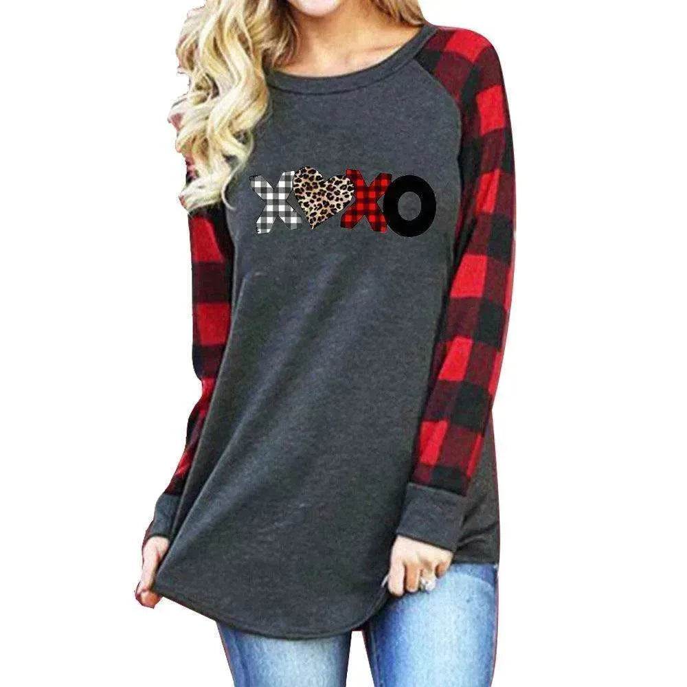 New Color Matching Women's Long-sleeved Valentine's Day Print Series Women's Top - www.Shopthatapp.com