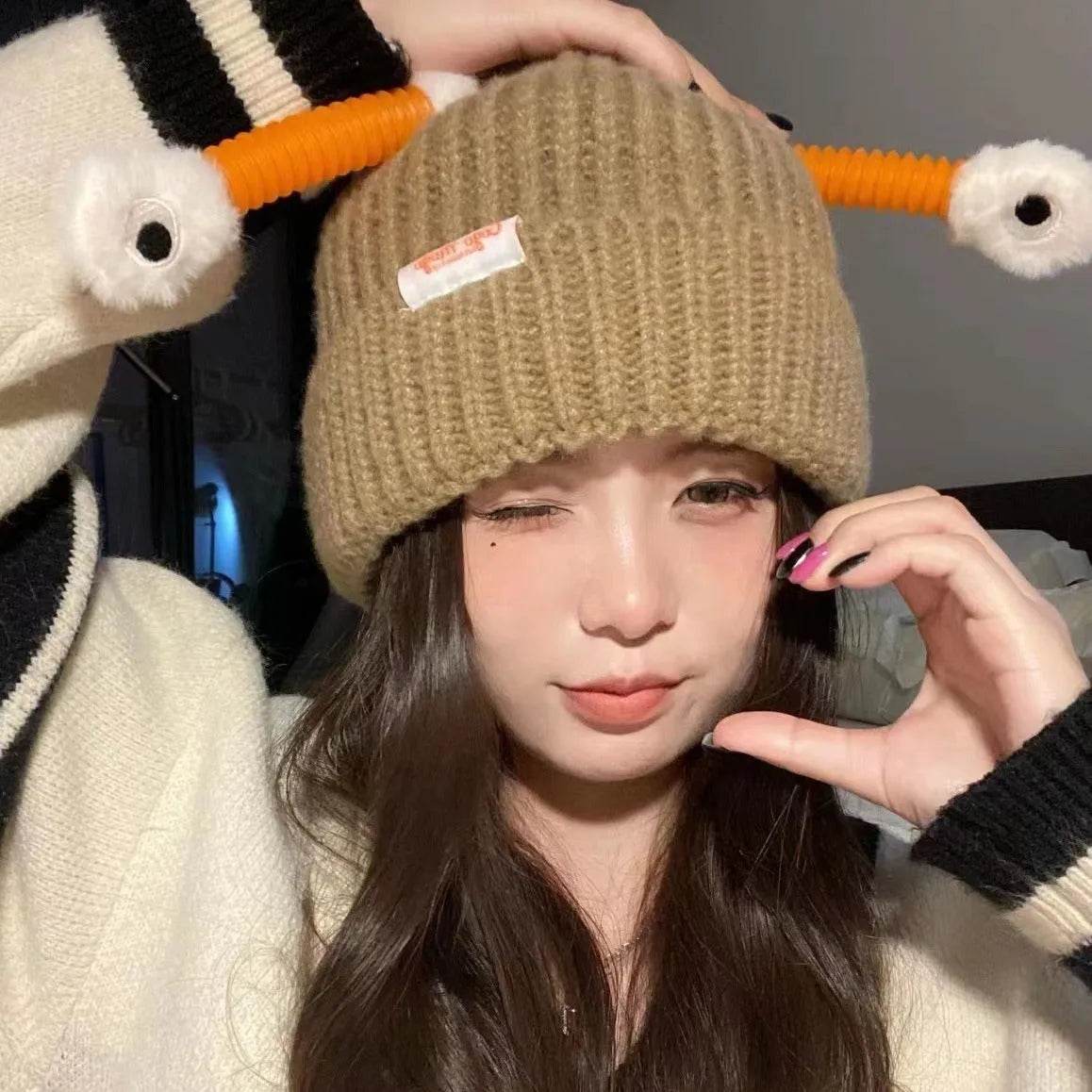 New Cute Luminous Fall Winter Warm Ear Protection Wool Cartoon All-matching Knitted Beanie Hat - www.Shopthatapp.com #