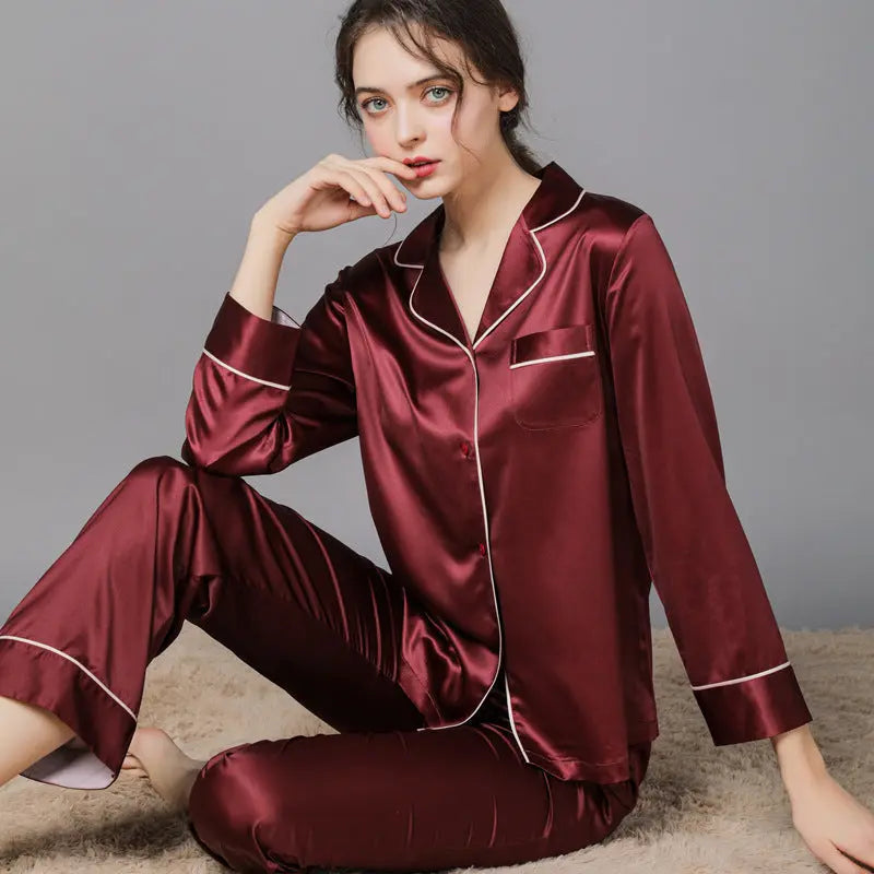New Spring And Autumn Silk Couple Pajamas For Women - www.Shopthatapp.com #