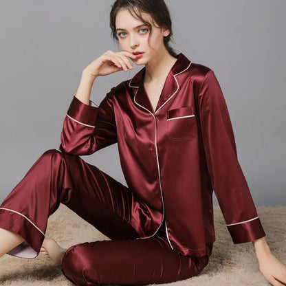 New Spring And Autumn Silk Couple Pajamas For Women - www.Shopthatapp.com #